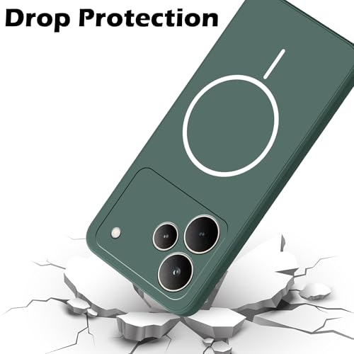 Image of amazon basics Back Cover for Realme P4 Pro 5G | Ultra Slim Soft Rubberised Case | Magsafe Logo Printed (Not Magsafe Compatible) | Camera Protection - Green