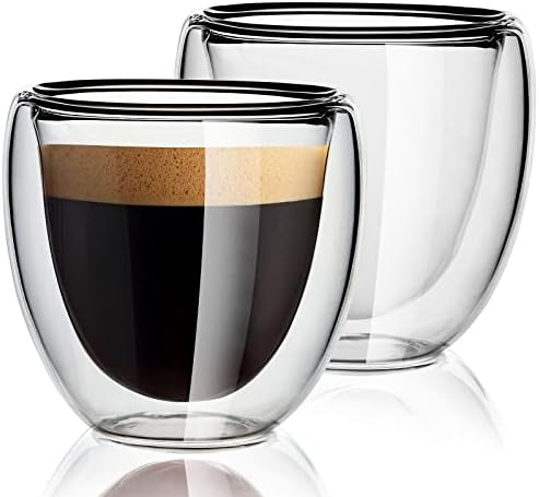 triaqua Espresso Cups, 2.8oz, Set of 2, Double Walled Glasses, Insulated Borosilicate Tea Cups
