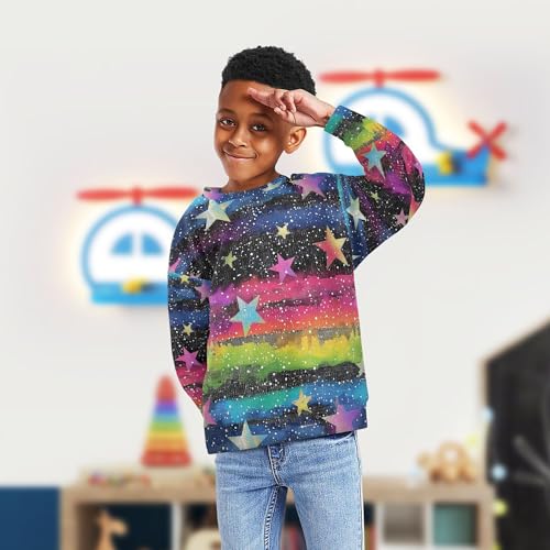 JUNZAN Glitter Gothic Stars on Rainbow Big Boys Pullover Hoodie Long Sleeve Fall Tops Shirts Sports 4T4