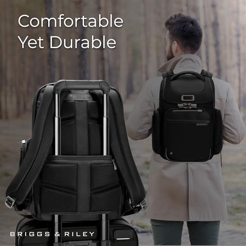 Image of Briggs & Riley Medium Widemouth Backpack for Women & Men - Laptop Backpack, For Work & Travel, Lightweight & Durable, Padded Straps, Fits up to 15 inch Laptop - @work Collection, Black
