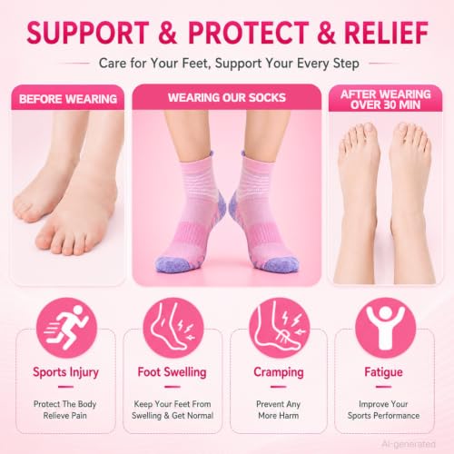 Image of IRAMY Compression Ankle Support Socks Women - Wicking, Cushioned Athletic, Plantar Fasciitis Relief 2 /3 /6 Pairs