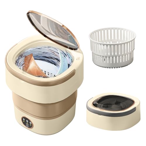 Portable Washing Machine 20L —Small Foldable Washer with Spin Basket, 3 Mode Deep Clean — Mini Laundry Machine for Travel, Dorms, Camping, Ideal for Baby Clothes, Underwear, Socks Beige