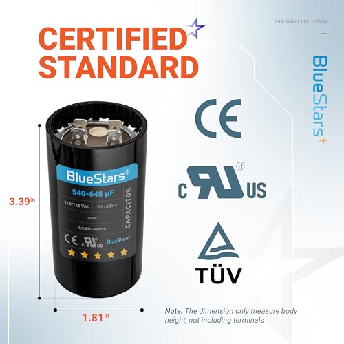 [2025 Updated] BlueStars 540-648 uF MFD 110-125 VAC Volt Run Round Start Capacitor ±20% CD60 Replacement Part - Fit OEM Single Phase Motor Capacitors Condenser Straight Cool Heat Pump Air Conditioner