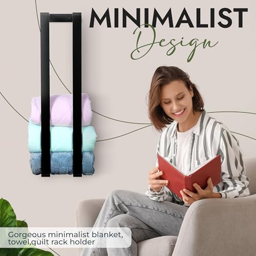 RELODECOR Blanket Wall Rack – Floating Shelf for Living Room & Bedroom, Rustic Wall-Mounted Blanket Holder, Bedding & Towel Organizer, Space-Saving, Stylish Black Design