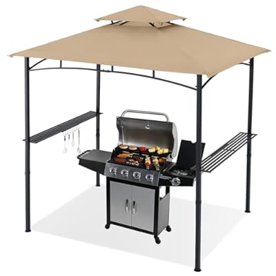 ABCCANOPY 8'x 5' Grill Gazebo Shelter, Outdoor BBQ Gazebo Canopy with LED Light (Caramel)