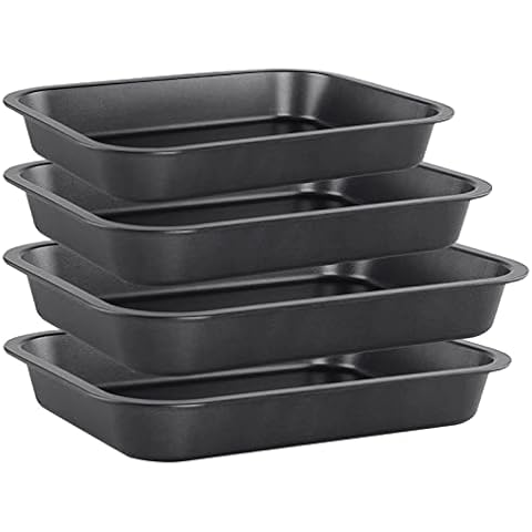 EVADOW 4 Pack Non Stick Oven Baking Tray Set Heavy Duty Black Carbon Steel Baking Sheets Deep Roasting Tins Pans (PFOA Free) Cover