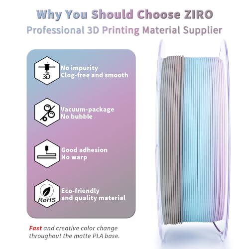Image of ZIRO Fast Color Changing PLA, Matte Multi Colors Filament 1.75mm, No-Shine Rainbow 3D Printer Filament, Fit Most 3D Printers, 1KG / 2.2lbs Gradient Spool, Drift Feather