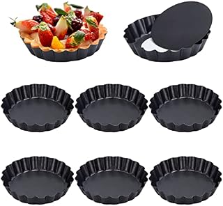 Quiche Tart Pans, 8 Pack Non-Stick Mini Tart Tins, Fluted Round Pie Tin with Removable Loose Bottom, Carbon Steel Flan Dish Tart Mold for Baking Cheesecakes Pie Pizza (4 inch/10 cm)