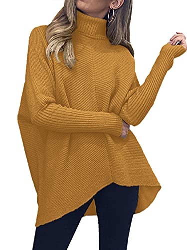 Image of ANRABESS Womens Casual Fall Sweater Turtleneck High Neck Batwing Sleeve Oversized Sweater Dress