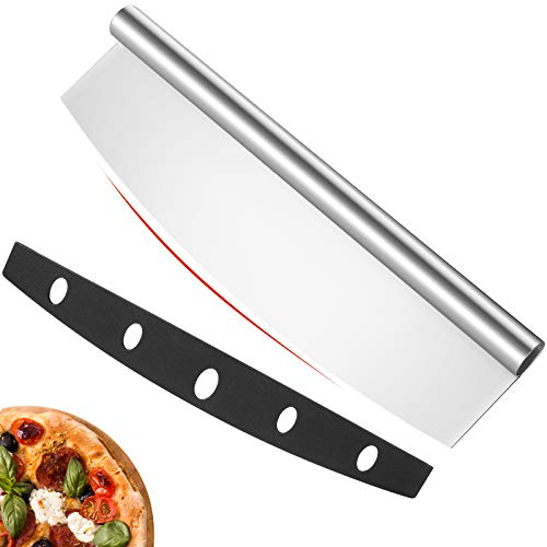 14 inch Pizza Cutter Rocker Slicer with Protective Cover, Pizza Chopper Accessories Set of Sharp Blade, Premium Stainless Steel Pizza Knife Tools for Kitchen by Lascritta (14 inchs)