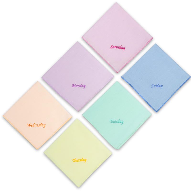 Pure Cotton Handkerchiefs for Men & Women | Multicolor Soft Fabric | Embroidered Weekdays Design | Reusable & Skin-Friendly