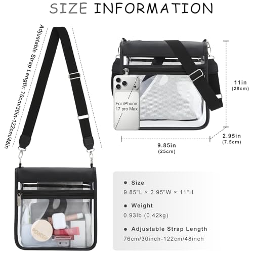 Image of Clear Crossbody Bags for Women, Stadium Approved Clear Purse for Concert Sports, Transparent Shoulder Handbags With Water-Resistant PVC Plastic Material with Wide Strap, Black