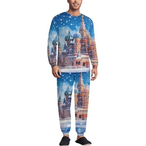 Saint-Basils Cathedral Mens Pajamas Set Long Sleeve Sleepwear Pjs Set Shirts And Bottoms Sleep Sets Loungwear