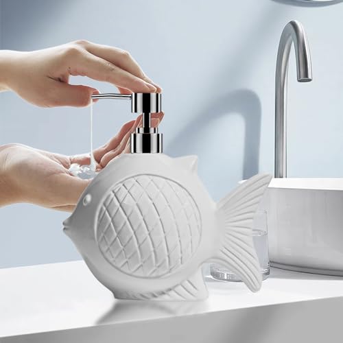 Amaauto White Soap Dispenser Bathroom, Ceramic Fish Shaped Lotion Hand Soap Dispenser With Easy-To-Press Stainless Pump thumb #4