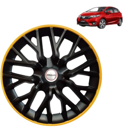 Image of PRIGAN Wheel Cover for Honda Jazz 14 Inch Black Yellow Wheel Cap (Available in 12,13,14 Inch) (Set of 4 Pcs) (Press Fitting) Model- Power GT Yellow-14
