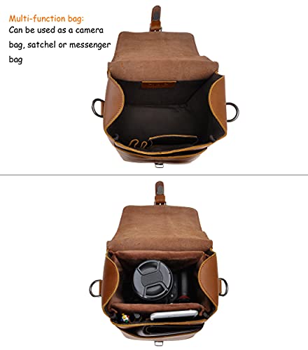 Zlyc Small Leather Camera Bag Vintage Dslr Bag Removable Shockproof Padded Camera Case Unisex Messenger Shoulder Bag Satchel, Brown #TOP6
