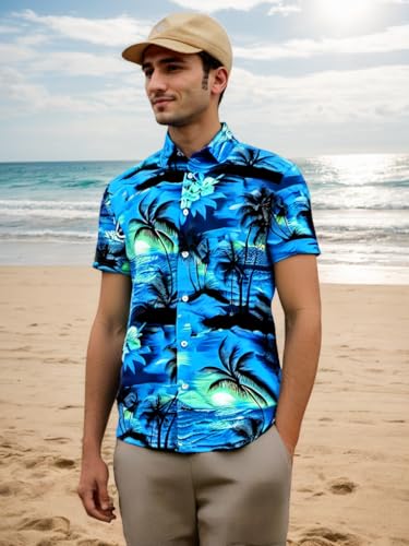Men's Hawaiian Shirt Short Sleeves Printed Casual Button Down Funky Summer Tropical Holiday Beach Male Shirts4