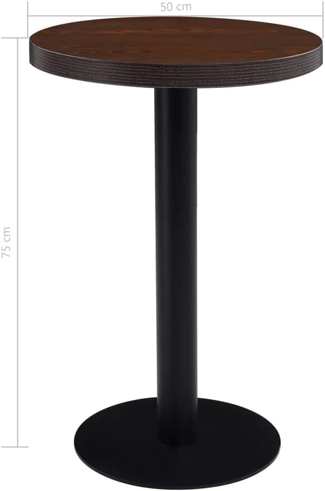 19.7 Inch Round Bistro Table Dark Brown MDF Top Steel Base for Restaurant Cafe Bar Outdoor Patio Dining Romantic Setting Easy Assembly