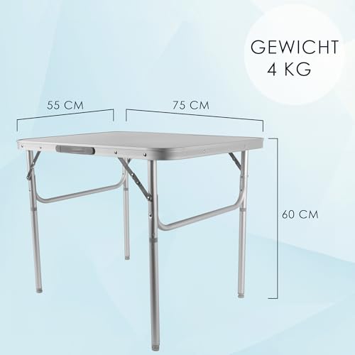Table pliante de camping réglable 2 hauteurs structure aluminium gris résistant