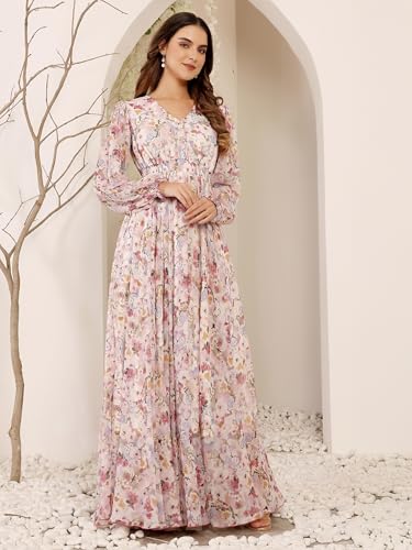 Image of Miss Chase Women Pleated V Neck Full Sleeves Relaxed Fit Midi Length Dress