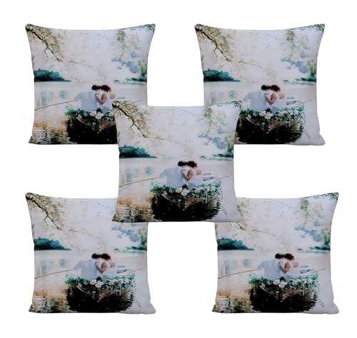 Image of RD TREND Valentine Satin Cushion Cover, 12 x 12 Inches (Set of 5) Decorative Printed Design, Gift for Loved Ones | Gift for Husband | Gift for Girlfriend | Gift for Boyfriend. (Couple in White)