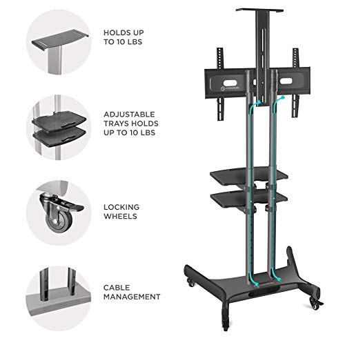ONKRON Mobile TV Stand TV Cart with Wheels & 2 AV Shelves for 32” – 65 inch LCD LED OLED Flat Panel Plasma Screens up to 100 lbs Black TS1552 - Thumbnail 3