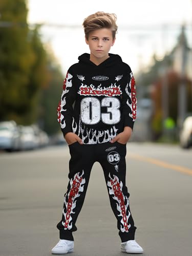 Image of boys' clothing sets, 2-Piece Hoodie & Pants Outfits for Boys Size 4-14 | Lightweight Non-Fleece Fall & Spring Clothing Sets