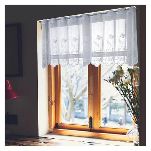WENYOG Cortinas Cocina Cortina de Tul Blanca for Ventana, Moderna, con Cenefa, Corta, for Puerta Armario, decoración Dormitorio(90x90cm(35x35inch))