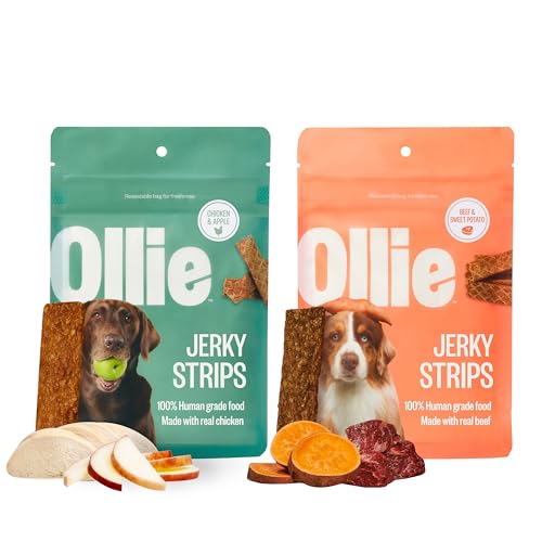 Ollie Jerky Dog Treats Variety Pack Chicken and Apple and Beef and Sweet Potato Bundle All Natural Healthy Made with Real Meat 5 Oz. Pack of 2