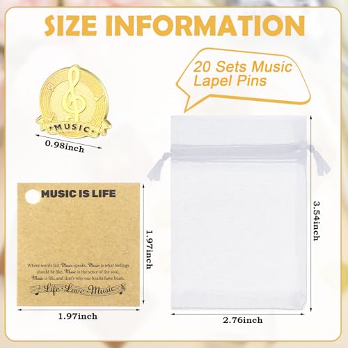 Image of Liliaafar 20 Pcs Music Note Lapel Pins Musical Note Band Award Choir Pins Gifts with Cards Bulk for Chorus Club Musician Music Lover Teacher First Day of School Gifts for Students