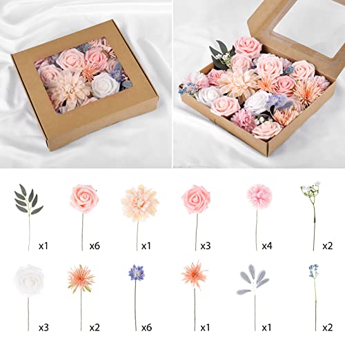 Jspupifip Artificial Flowers Combo Box Set,Fake Silk Flowers Arrangement Bouquets With Stem Leaf For Diy Wedding Flower Centerpiece Wedding Centerpieces,Pink #TOP3