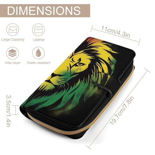 Wallet for Women Men, Large Capacity Multi-Functional Purse Waterproof Lightweight Wallet with Card Slots and Compartments, Cute Rasta Lion Black Wallets2