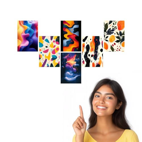 Image of SiddArtify Abstract Modern Wall Art Prints Set - Colorful Poster Decor for Living Room Office - Set of 2-4x6 Inch - Board (Pack of 6) - Sticker (Pack of 6)
