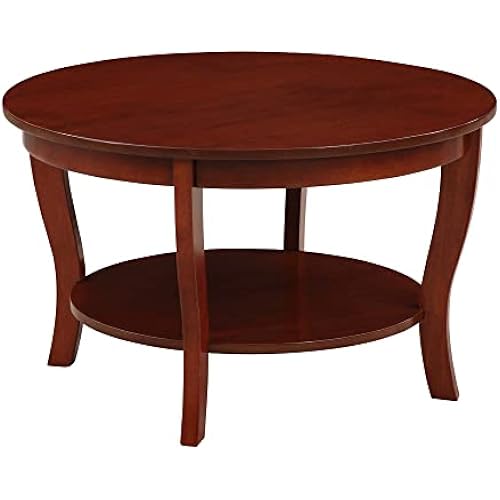 Convenience Concepts American Heritage Round Coffee Table 30" - Classic Living Room Table with Storage Shelf, Traditional Round Family Room Center Table, Mahogany