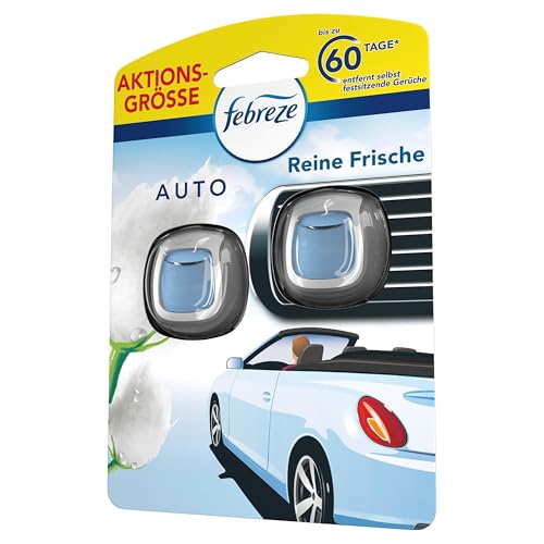 Febreze Auto Lufterfrischer 4ml, Auto Duft Clip Starterset 2 Stück Reine Frische, Bekämpft Gerüche