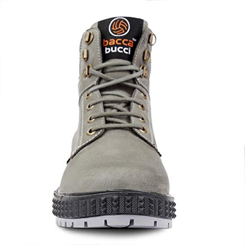 Bacca Bucci 4-Eye Artificial Suede Scott Moto Inspired Combat High top Ankle Boots for Men-Grey