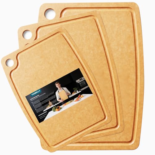 Set de 3 tablas de cortar de fibra de madera, antideslizantes