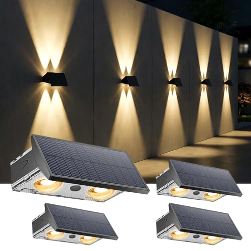 Auting 4er-Pack wasserdichte solar wandleuchte aussen, Solarlampen für Außen Up und Down Beleuchtung, IP65, 3 Farben, kabellos Solar Wandleuchte für Garten, Wand,Hof, Pool, Haus, Terrasse, Veranda
