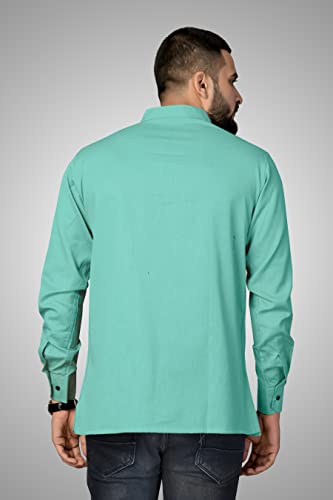 Image of Men's Cotton Regular Short Kurta | Casual & Ethnic Wear with Long Sleeve