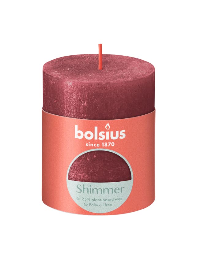 Bolsius Lot De 4 Bougies Pilier Rustiques Rouge Scintillant - 35 Heures - Cire Végétalienne