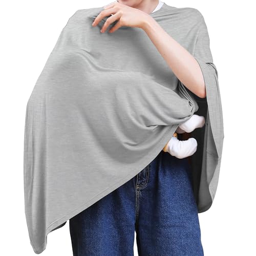 Image of Seejoy Nursing Cover for Breastfeeding, 360°Full Coverage Nursing Poncho, Rayon Soft & Breathable Breastfeeding Cover up (Smooth Rayon, Knit Grey)