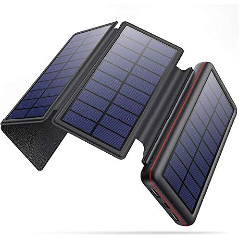 iPosible Solar Power Bank 26800mAh with 4 Foldable Solar Panels and 2 USB Output Solar Charger, Power Bank for Phone Tablets Outdoor Hiking Camping Black-Red Cover