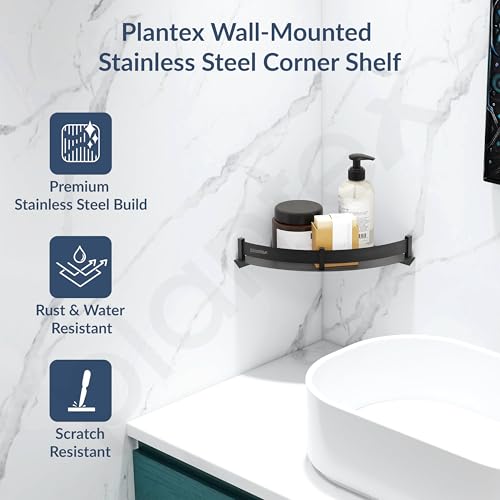 Image of Plantex Stainless Steel Corner Shelf for Bathroom Wall /Bathroom Corner Shelves /Bathroom Shelf Rack /Side Corner Shelf /Kitchen Organizer /Bathroom Corner Rack- (12x12 inches, Black)