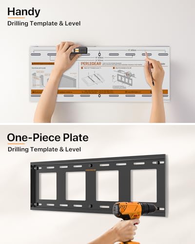 Image of Perlegear Heavy Duty Fixed TV Wall Mount for 42 inch-115 inch TVs up to 225 lbs, Low Profile TV Mount Fits 16 inch, 24 inch, 32 inch Studs, One-Piece Bracket with Magnetic Pull Tabs, Max VESA 800x600mm