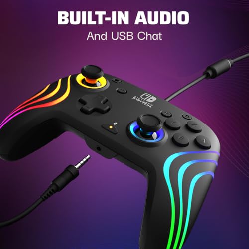 Image of PDP Afterglow Wave Wired RGB Gaming Controller - Officially Licensed for Nintendo Switch, Switch Lite & Switch - OLED Model, Nintendo Switch 2, Customizable Lighting, RGB - Black
