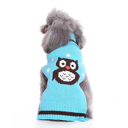 Cute Blue Owl Christmas Sweater For Small Dogs Cats Winter Warm Sweater School Style Shirt Outfits Clothes L #TOP1