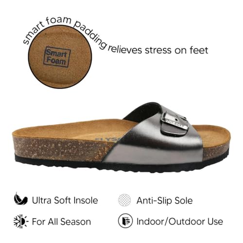Women's 100% Genuine Leather Sandals - Comfortable Smart Foam Footbed, Slip-On Slides for Summer Wear, Adjustable Fit and Durable Non-Slip Sole2