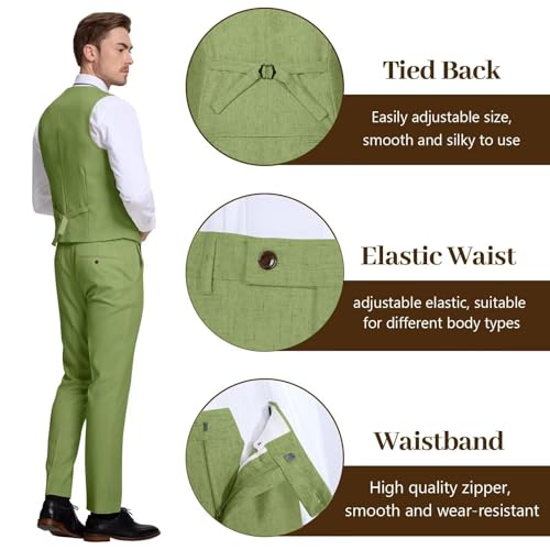 Linen Mens Suit Slim Fit 3 Piece Men Suits Set Tuxedos Blazer Vest Pants Set Groom Wedding Outfit Prom4