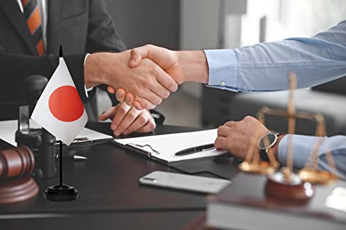 Japan Japanese Small Mini Desk Flag Set Miniature Japan Flags Table Office Flag With 13" Black Pole, Black Base And Spear Top, Miniature Japanese Deluxe Desktop Flag, Home Decoration, Office Decoration, Festival Celebrations(2 Pack ) #TOP4
