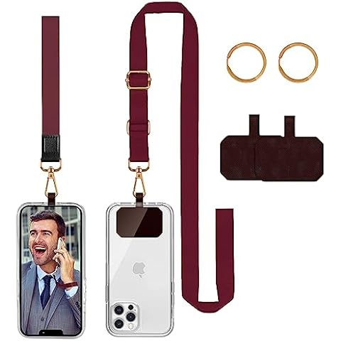 Zafolia Cell Phone Lanyard, Universal Crossbody Lanyards Adjustable Shoulder Neck Strap with Wrist Lanyard, 2 Key Rings, 2 Phone Tether Pads Compatible Most Smartphones Cover